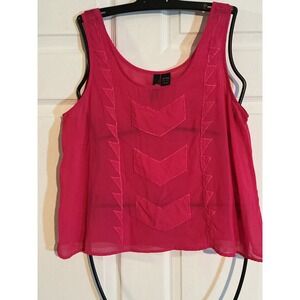 MNG Mango Women Pink Chiffon Sleeveless Top Chevron‎ Applique Scoop Neck Large
